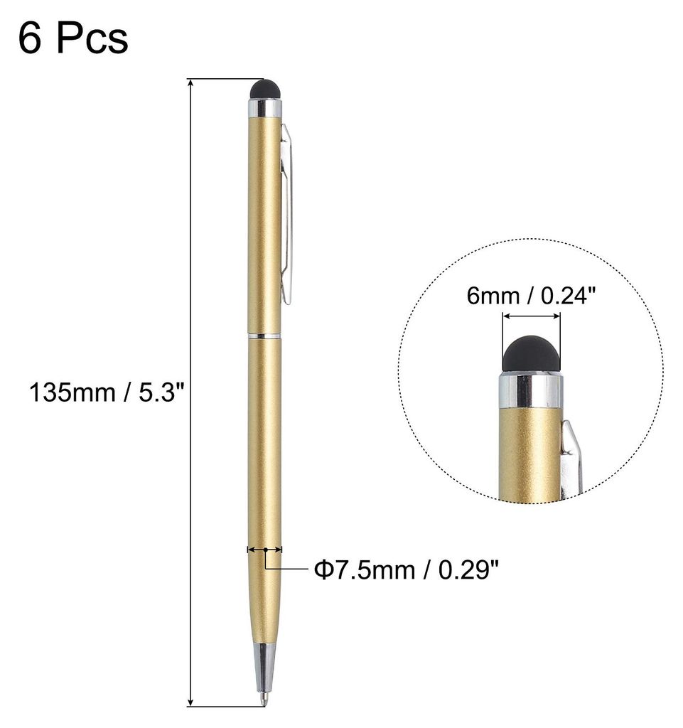 6Stk Metall Stylus Stift Kugelschreiber 2 in 1 Universal Einziehbar Tinte Stift mit Stylus Spitzen fš¹r Alle Kapazitiven Touchscreen Ger?te Gold