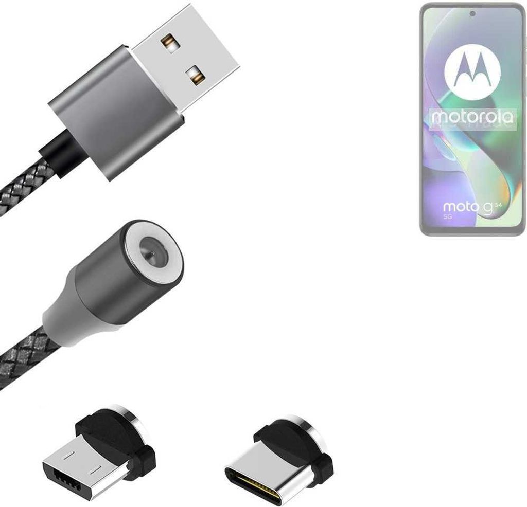 K-S-Trade Hochwertiges Magnet-Lade-kabel Sync-Kabel Daten-Kabel kompatibel mit Motorola Moto G54 5G mit USB-Typ-C-Anschluss und Micro-USB-Anschluss 2A