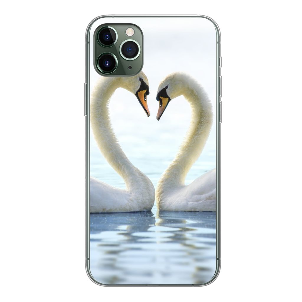 MuchoWow Handyhülle Schutzhülle Hülle für iPhone 11 Pro Max Schwäne - Herz - Ehepaar Silikon Softcase Handy Hülle - Schutz