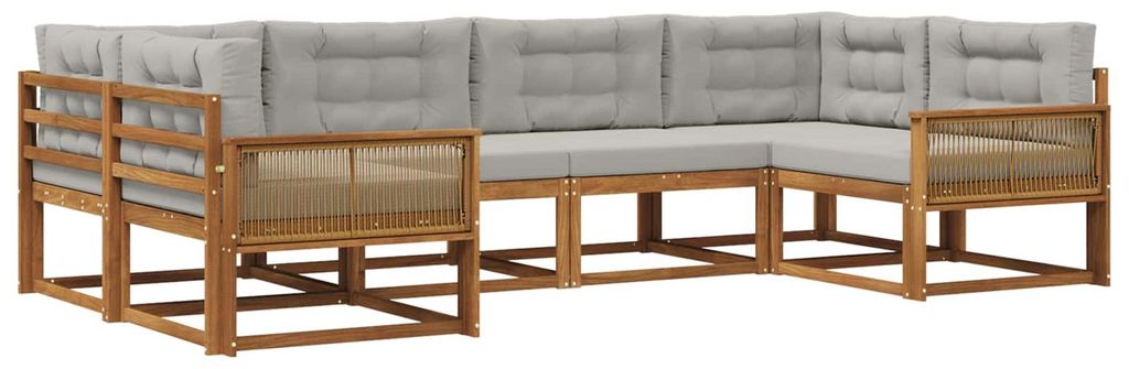 vidaXL Outdoor-Sofagarnitur mit Kissen 6 pcs Natürlich und Hellgrau
