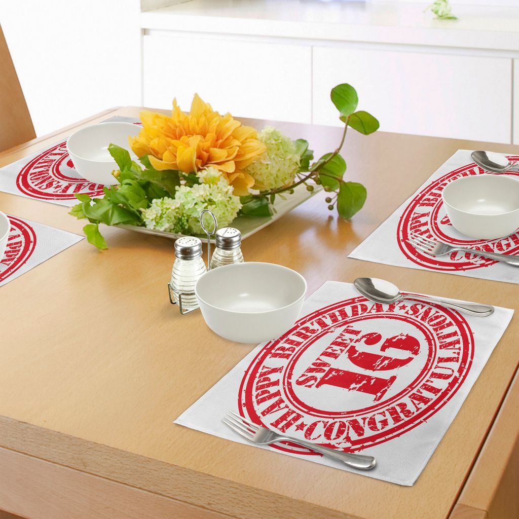 ABAKUHAUS 16. Geburtstag Platzmatten, Weinlese-Stempel-altmodische Gruß-Zeichen-Zeit fliegt Thema Druck, Tiscjdeco aus Farbfesten Stoff für das E...