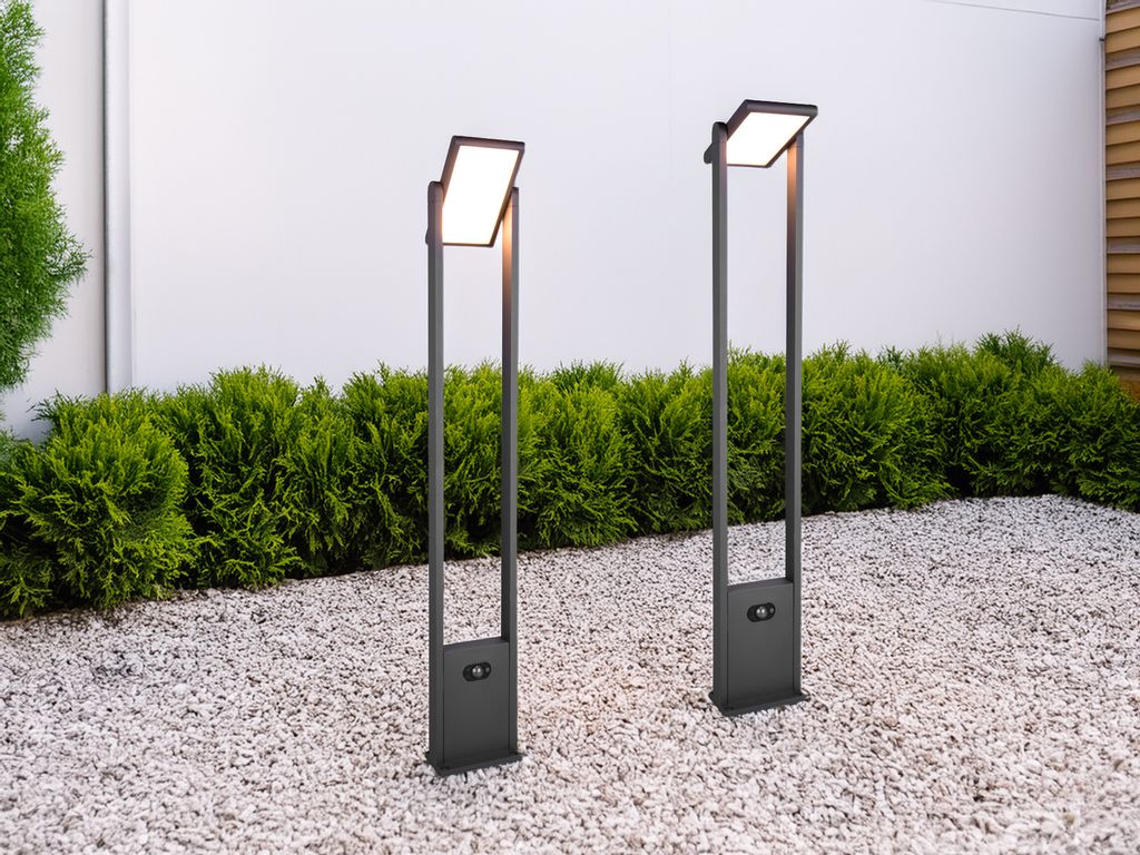 2er SET schwenkbare Hybrid Wegeleuchten mit Strom Solar und Bewegungsmelder