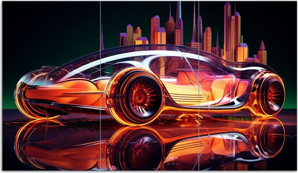 Wallario Herdabdeckplatte aus Glas, Größe 90 x 52 cm 3-teilig, Motiv Neon-Speedster
