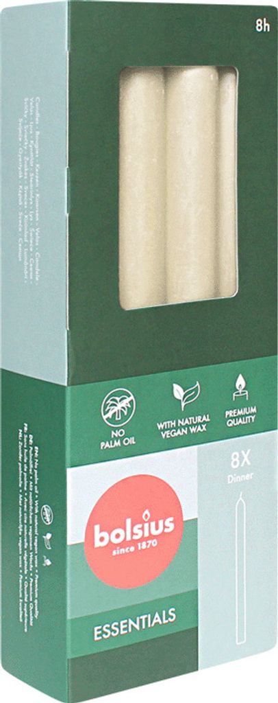 Stabkerzen, Weiche Perle, BOLSIUS Essentials, 20/230 mm, Brenndauer ca. 8h, 8 Stück pro Verpackung, Torpedokerzen, Dinnerkerzen