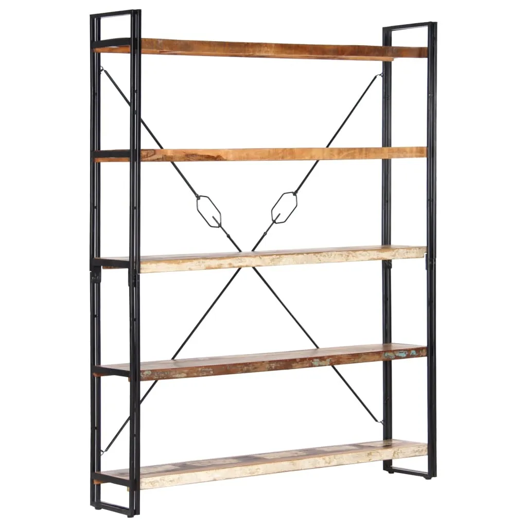 Bibliothèque 5 compartiments 140x30x180 cm en vieux bois massif rustique