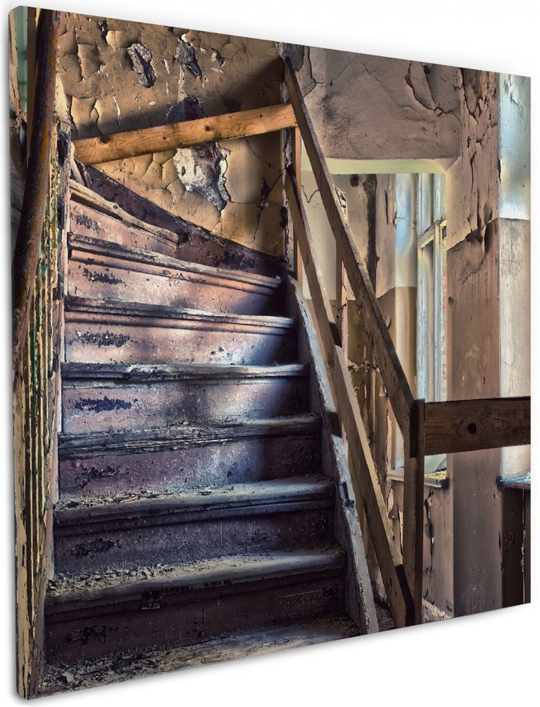 Wallario Premium Leinwandbild Treppe in einem alten Haus in Größe 50 x 50 cm