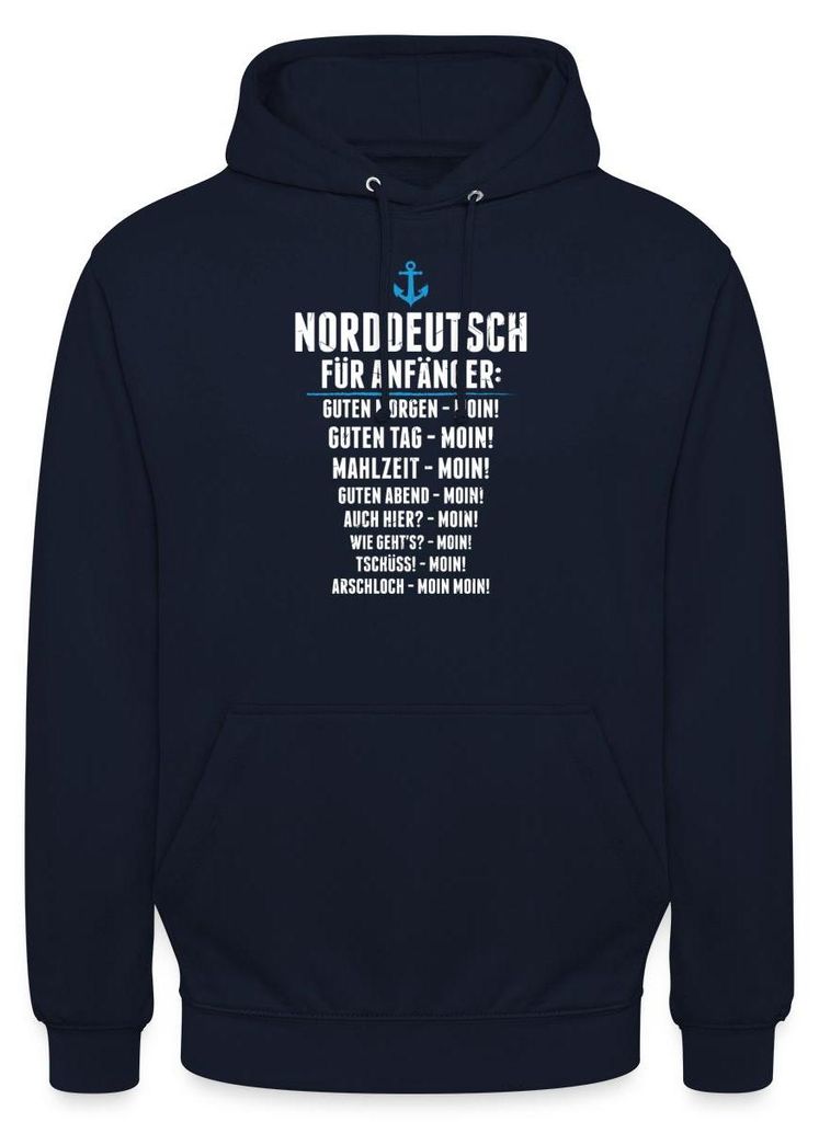 Spreadshirt Norddeutsch Für Anfänger Moin Übersetzung Uni Hoodie, 3XL, Navy