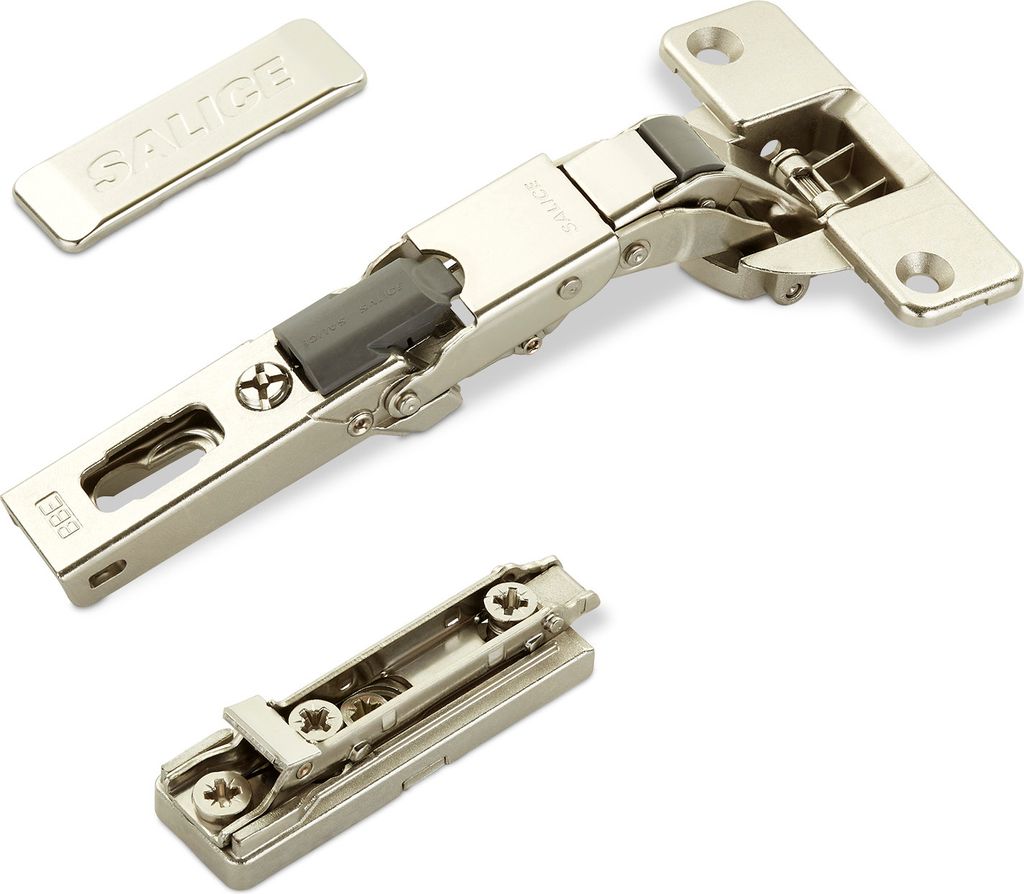 2 x Salice Universalscharniere 110° Bohrbild T52 für abgerundete, überfälzte und profilierte Türen mit Linear-Montageplatte Höhe 3 mm Exzente...