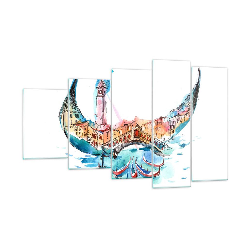 Bilder auf glas - Gondel Gondoliere illustration Kultur - 100x60cm - Glasbilder - Wandbilder - Kunstdruck - Wanddekoration aus Glas - Glas Bilder -...