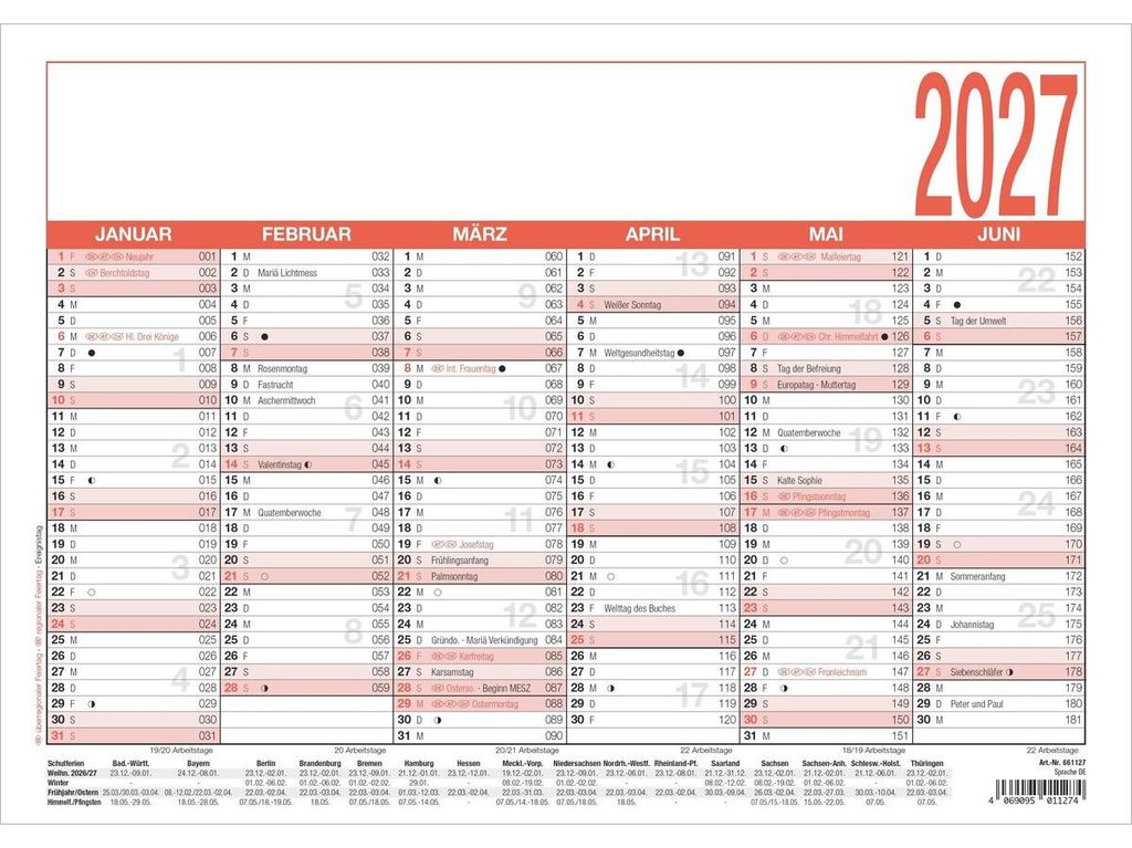 Arbeitstagekalender 907 A4 29,7x21cm 2027 Produktbild 
