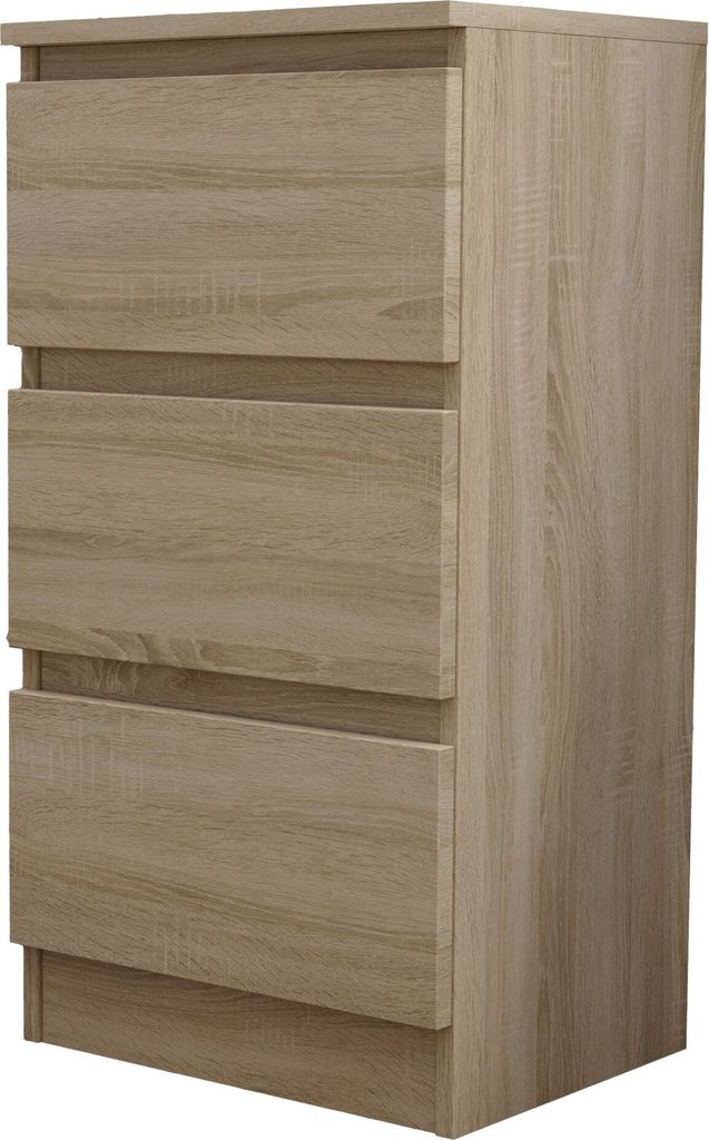 Masseno Kommode ALLEGRA 40 cm Sideboard mit 3 Schubladen für Wohnzimmer Schlafzimmer Modern 40x33x72 cm Sonoma Eiche / Sonoma Eiche