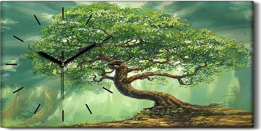 Dekor Leinwand Uhr Wandbilder 60x30 Malerei Fantasie Wald Produktbild 