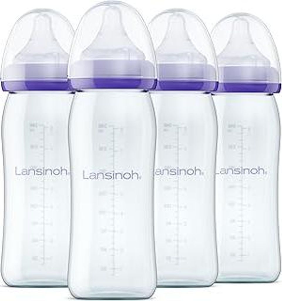 Lansinoh Glas Flaschenset - Babyflaschen mit NaturalWave Sauger Gr. M, 240 ml - 4 Stück