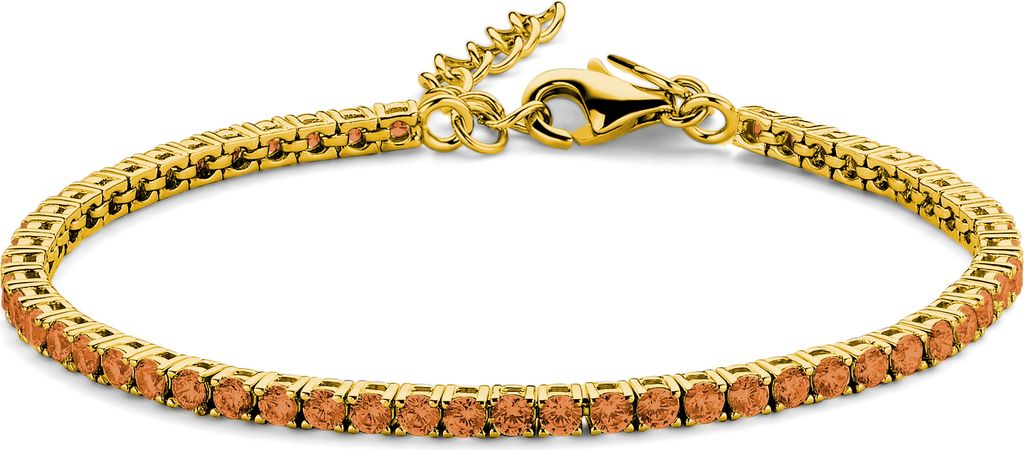 Neu Bling 9NB-1227 Silbernes Tennisarmband mit Zirkonia Steinen 3mm - Orange - 16.5+3cm - Silber - Vergoldet/Gold auf Silber