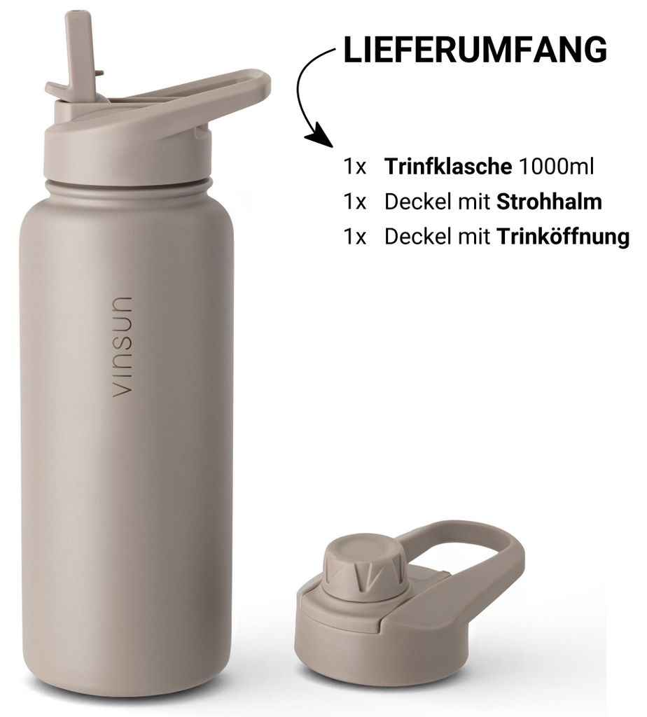 Trinkflasche Edelstahl 1L Thermoflasche Sport Gym Flasche