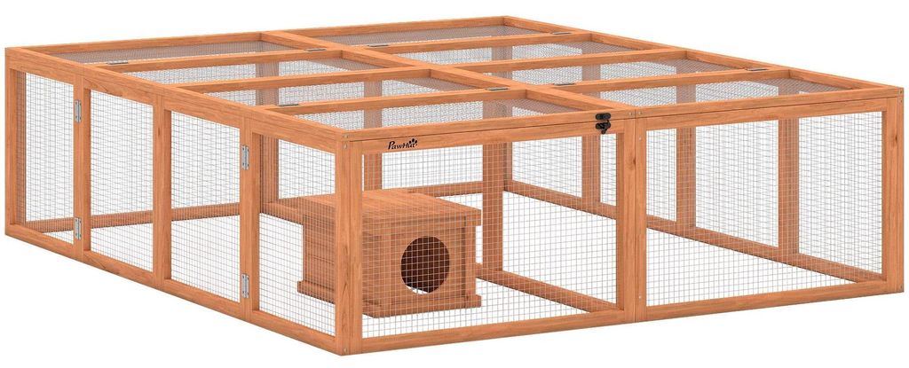 Kaninchenstall mit großem Auslauf, modulares Design, Holz