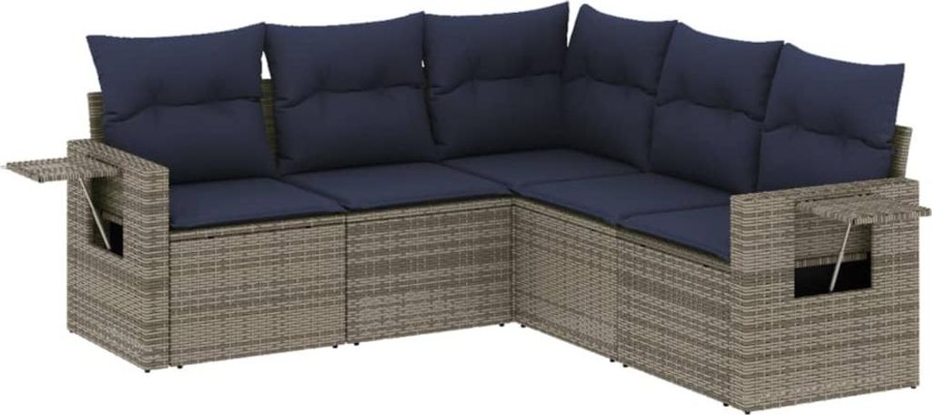 5-teiliges Gartensofa-Set mit Kissen, grau, Polyrattan