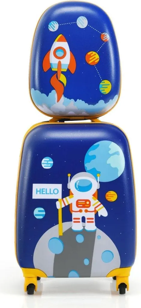 Valise enfant 2 pièces avec sac à dos motif astronaute 43 cm bleu foncé