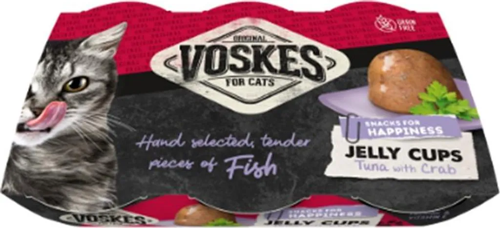 Voskes Jelly Cups Thon & Crabe - Friandises pour chats - Lot de 6x25g