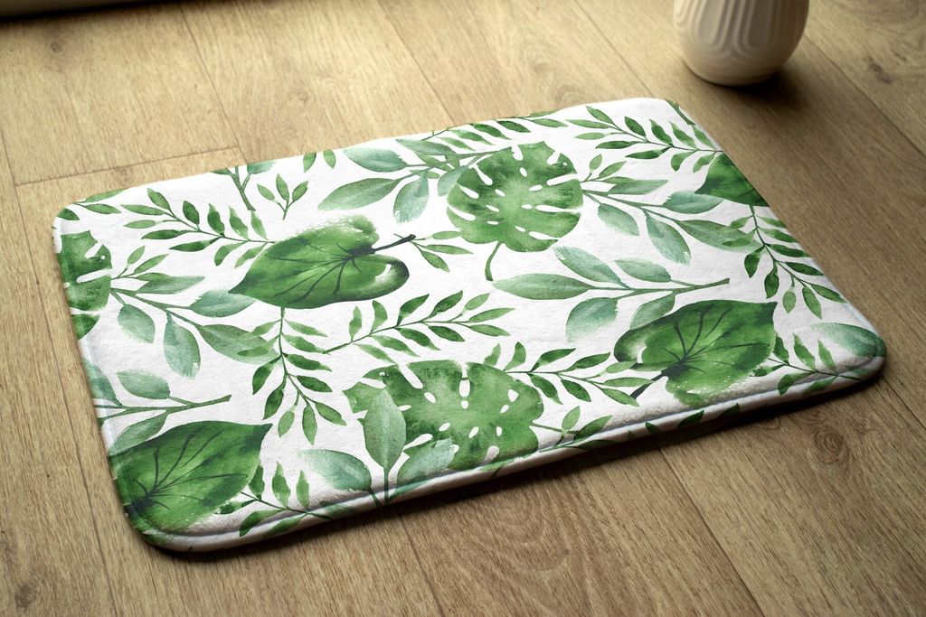 Badteppich Saugfähige - Badezimmer Teppich - Rutschfester Badvorleger Badematte - 90x60 cm - Monstera Blätter