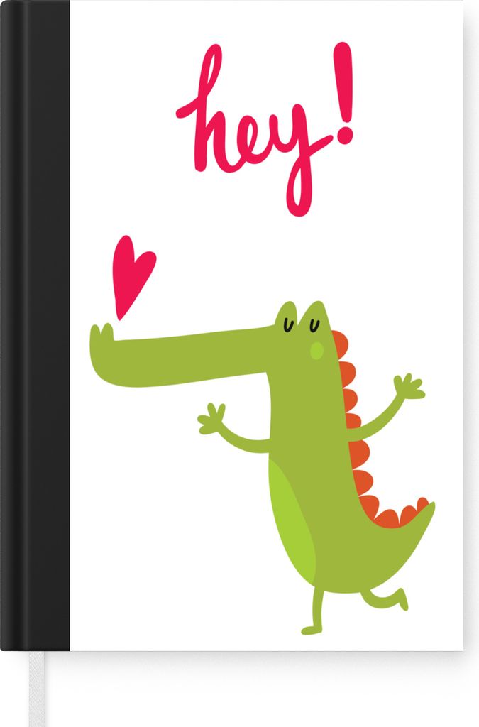 MuchoWow Notizbuch Tagebuch Haushaltsbuch Notebook A5 Illustration eines Krokodils, eines Herzens und des Zitats "Hey!". - Notizblock - Notizheft...