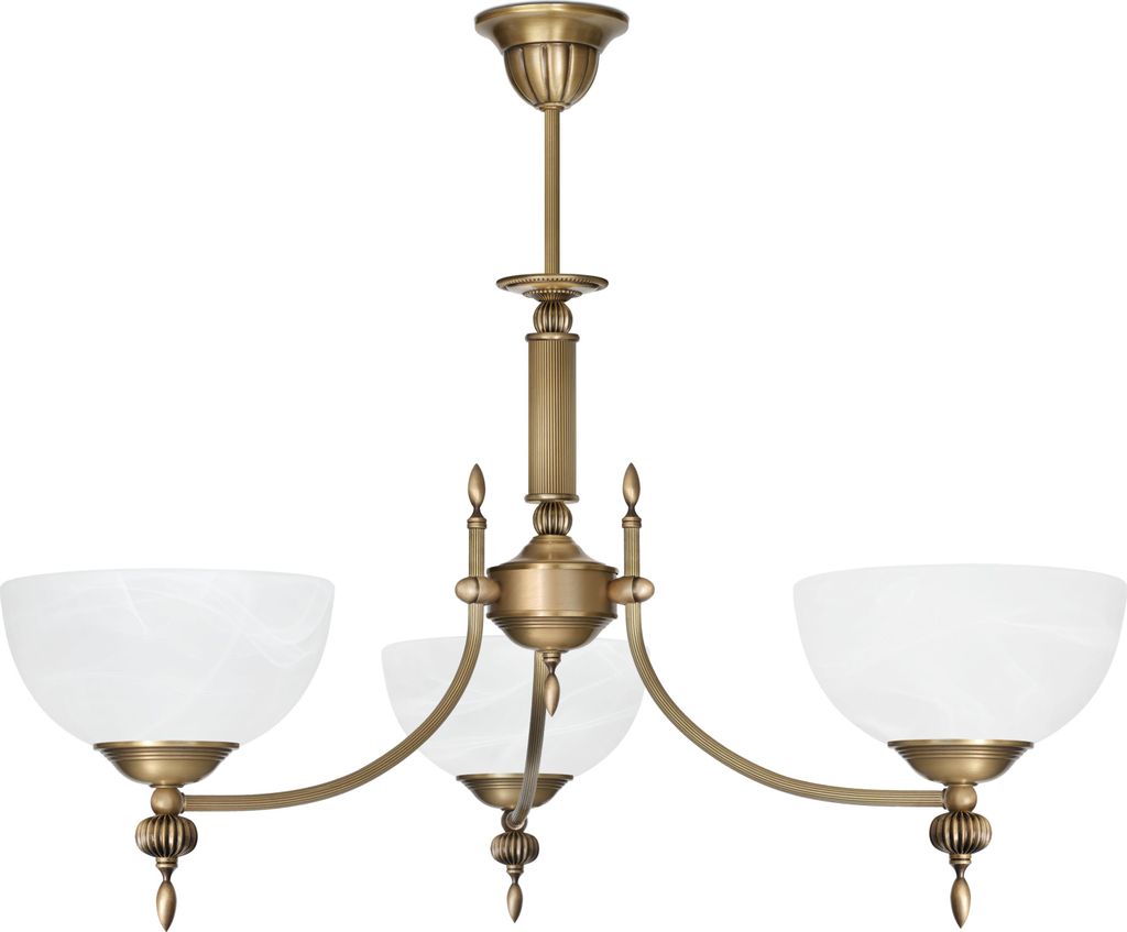 Kronleuchter Messing Goldpatina Alabaster-Glasschirm weiß matt Ø70x57cm 3xE27 180W Esszimmer Wohnzimmer klassisch elegant höhenverstellbar Decke