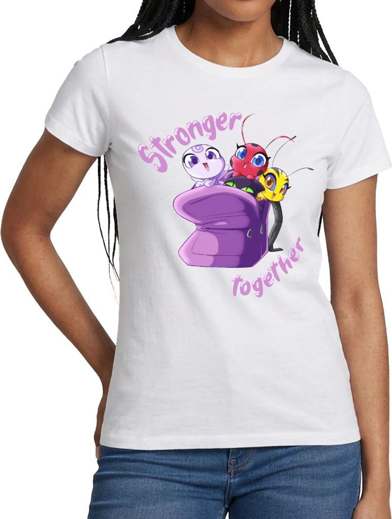 Spreadshirt Miraculous Stronger Together Frauen T-Shirt, M, Weiß