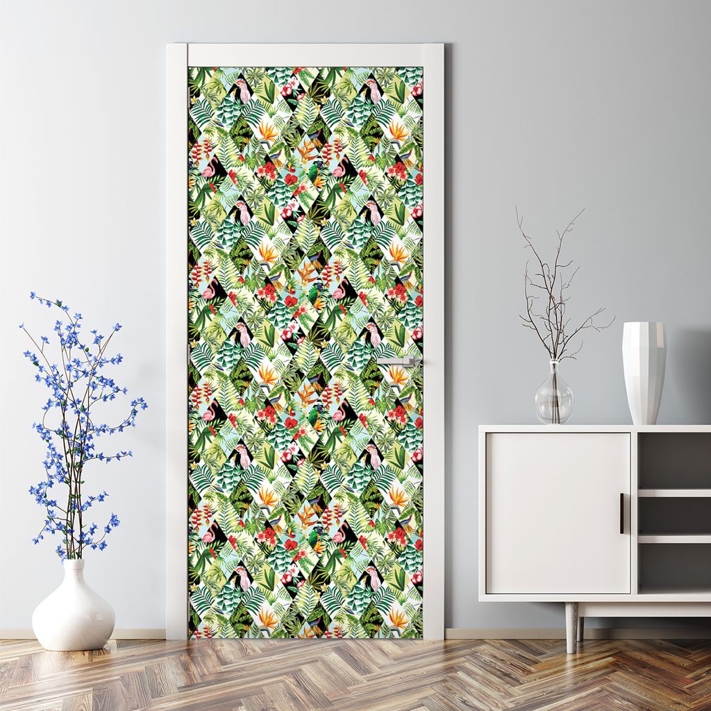 Dekorative Aufkleber selbstklebend Klebefolie Türaufkleber Türposter Dschungel Geometrie 85 x 200 cm