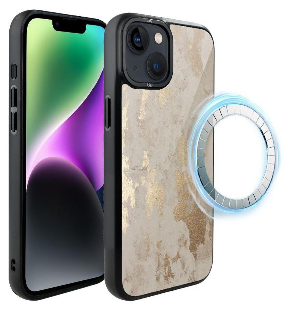 Schutzhülle für das iPhone 14, MagSafe-kompatibel, mattschwarze Seiten, Goldmarmor
