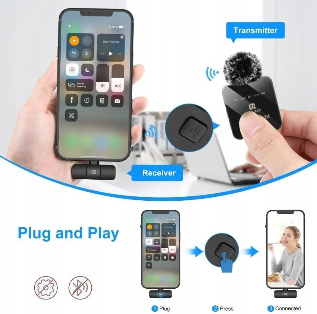 Microphone Cravate Sans Fil USB-C Double Canal pour iPhone et Android