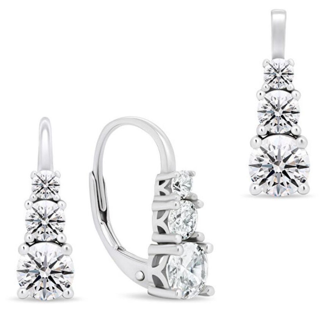 Elegant silver jewelry set with zircons SET221W (earrings, pendant)