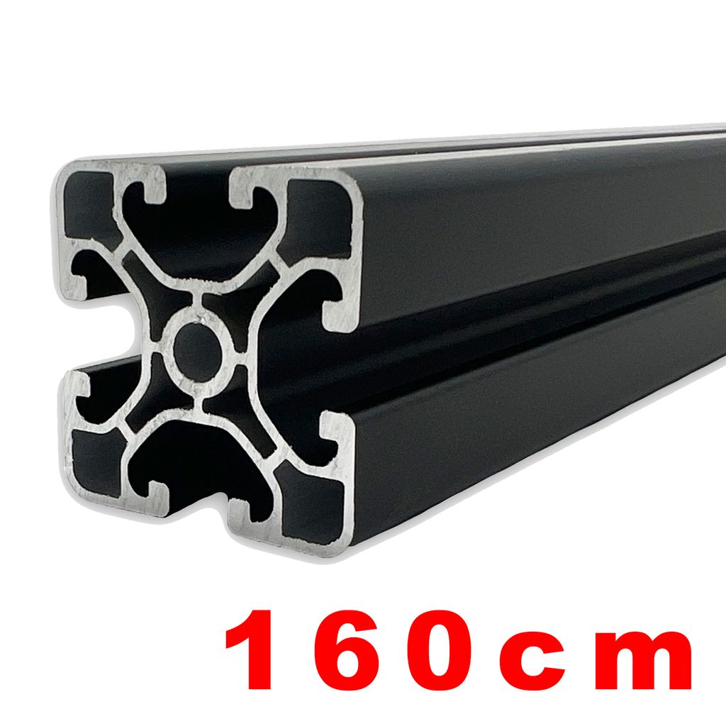 Alu Nutenprofil 40x40 mm Nut 8 Länge 1600 mm schwarz eloxiert E6/C35 - ultraleicht Alu Nut Aluminium Profil Nutprofil Alunut - 160 cm