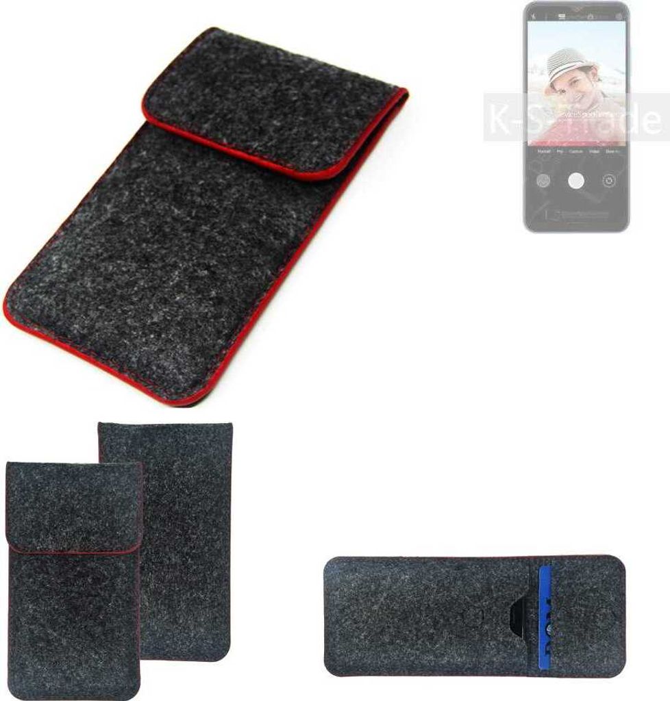 K-S-Trade Handy Schutz Hülle kompatibel mit Blackview A52 Schutzhülle Handyhülle Filztasche Pouch Tasche Case Sleeve Filzhülle dunkelgrau roter