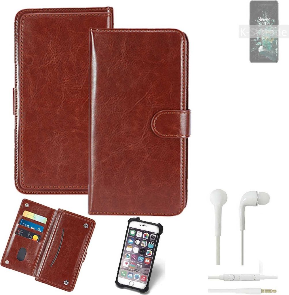 K-S-Trade 360° Hülle kompatibel mit OnePlus 10T inkl. Headphones braun Kunstleder Case BookCase WalletCase Kunstlederederhülle Handyhülle,