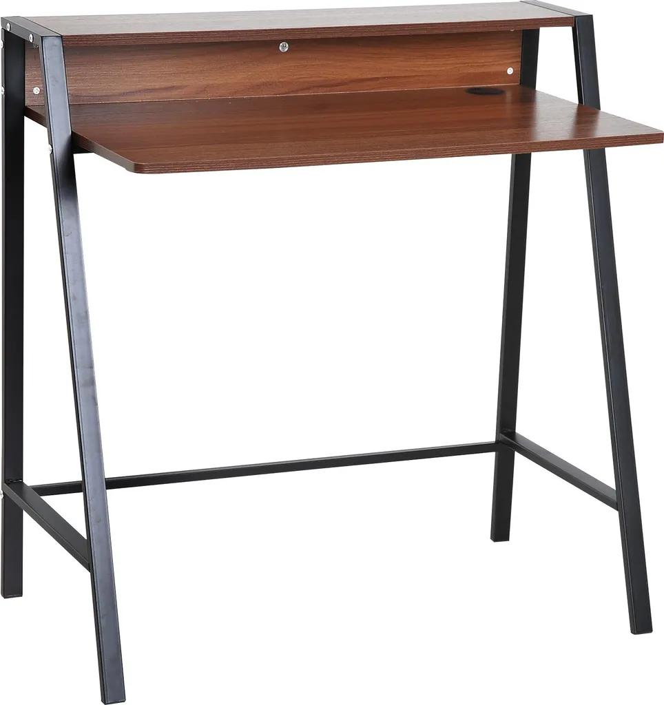 Bureau Secrétaire Noyer et Noir Style Rétro avec Étagère de Rangement