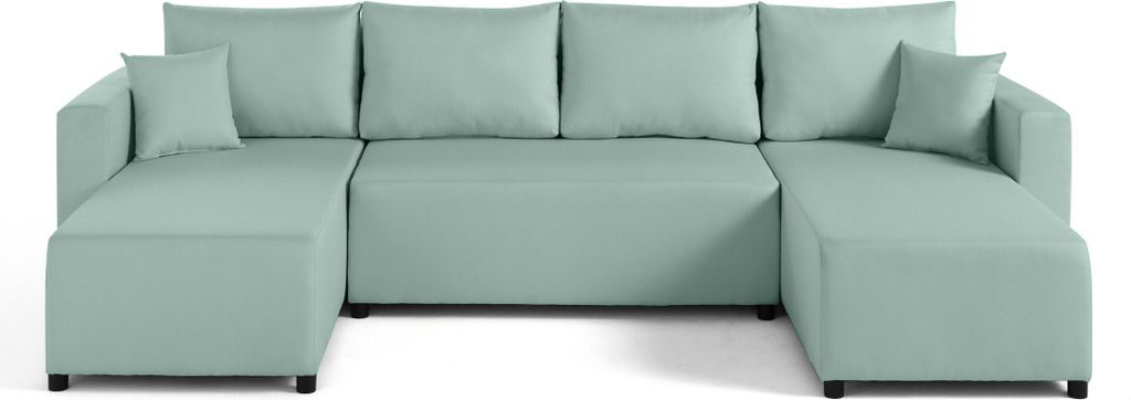 Best Möbel Regala - 7-Sitzer wohnlandschaft - Schlaffunktion und Bettkasten - aus Stoff , Himmelblau
