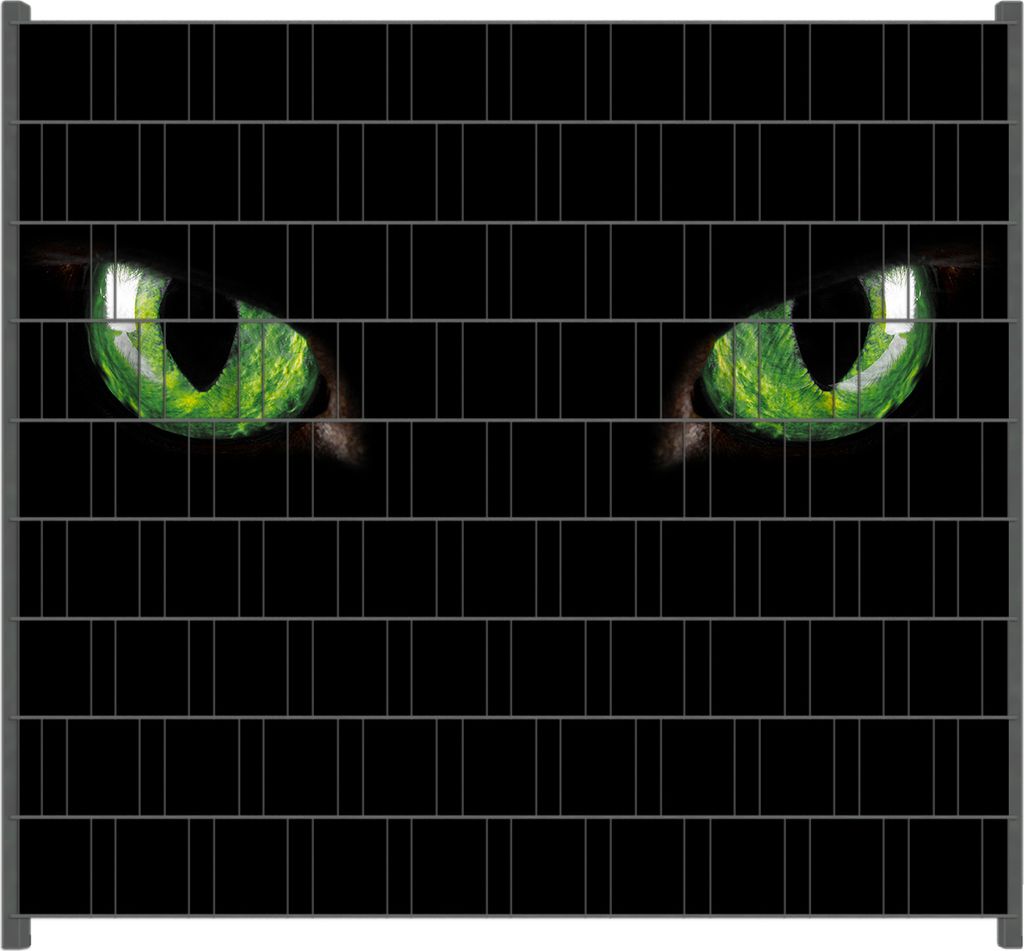 Wallario Zaunsichtschutz mit Motiv Grüne Katzenaugen bei Nacht für Ein- und Doppelstabmatten Zäune in der Größe 200 x 180 cm