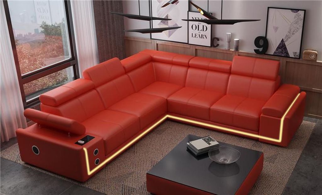 Beleuchtete Leder Ecksofa Couch L Form Sound Led Boxen Modernes Sofa Couchen Neu