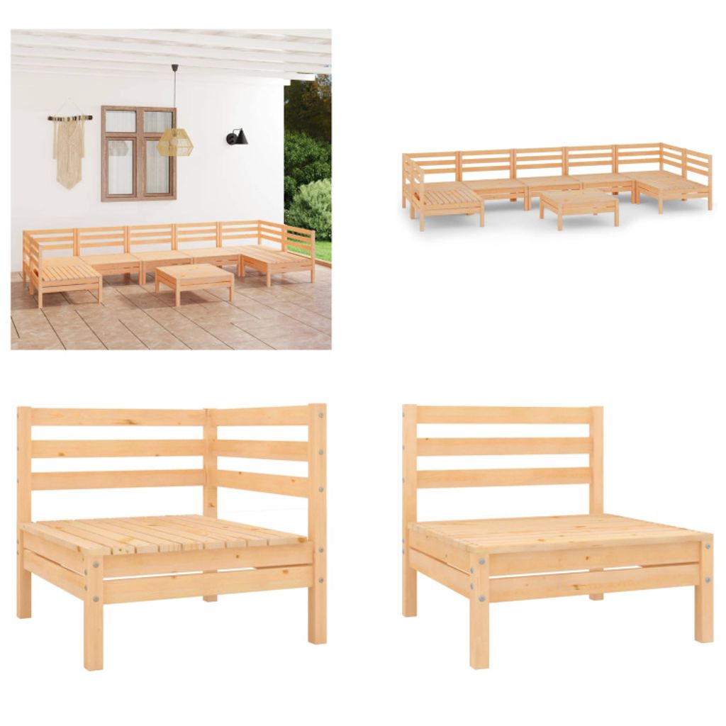 vidaXL 8 tlg. Garten Lounge Set Massivholz Kiefer - Gartenmöbel Set - Gartenmöbel Sets - Gartengarnitur - Gartengarnituren