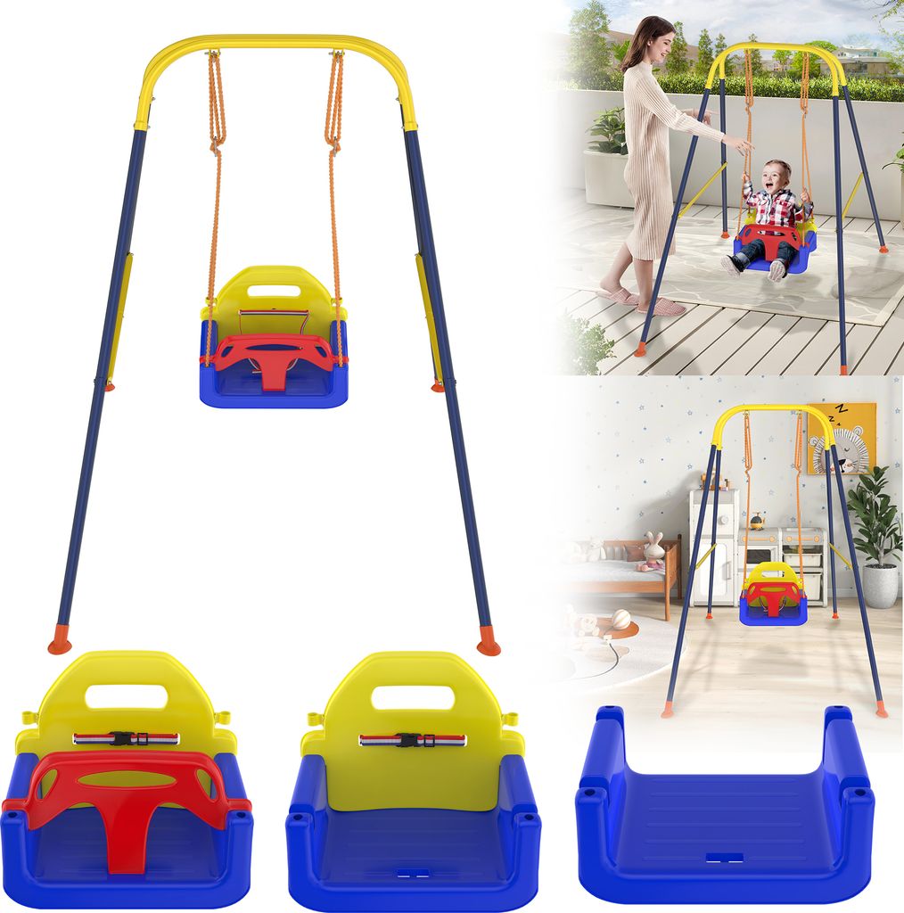 UISEBRT 3 in 1 Babyschaukel Verstellbar, Babysitz mit Rückenlehne und Anschnallgurt, Multifunktionale Kinderschaukel für Garten und Innenbereich