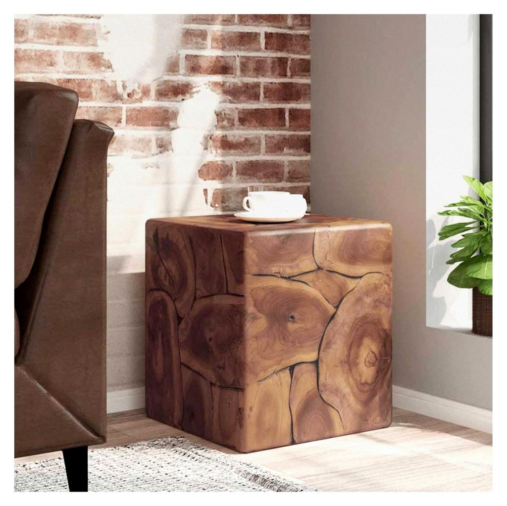 Rustikaler Teak-Hocker, Braun, 40x40x45 cm, Handgefertigt, für Wohnzimmer und Mehrzwecknutzung