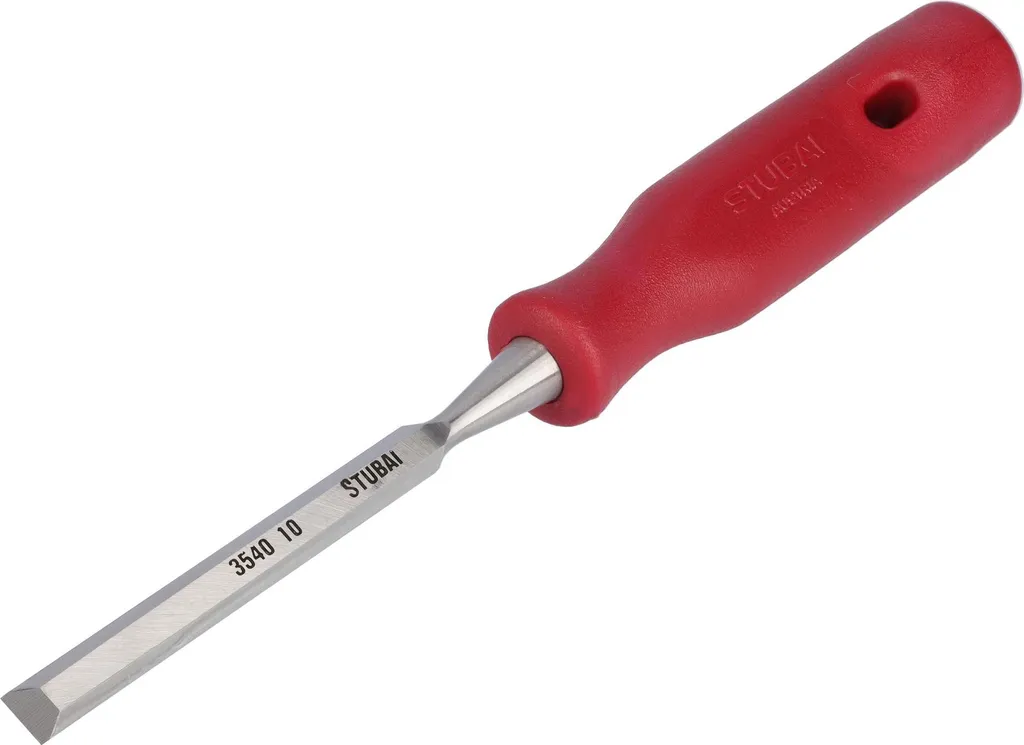 Scalpello STUBAI con manico in plastica rossa e lama extra lunga, Ø 10 mm, scalpello per la lavorazione precisa del legno strumento di alta qualità per falegnami falegnami fai da te