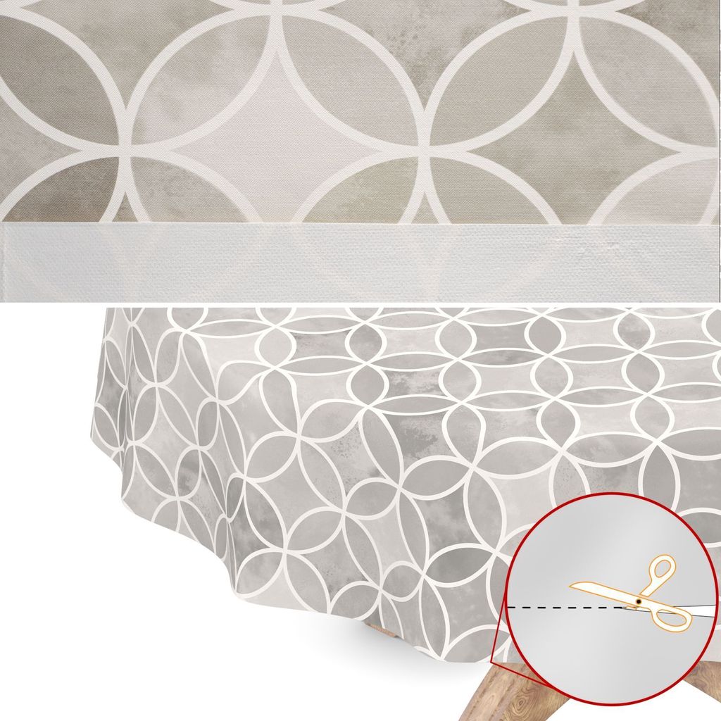 Tischdecke Wachstuch Ornamente Grau Robust Wasserabweisend Oval Breite 140 cm Länge 280 cm