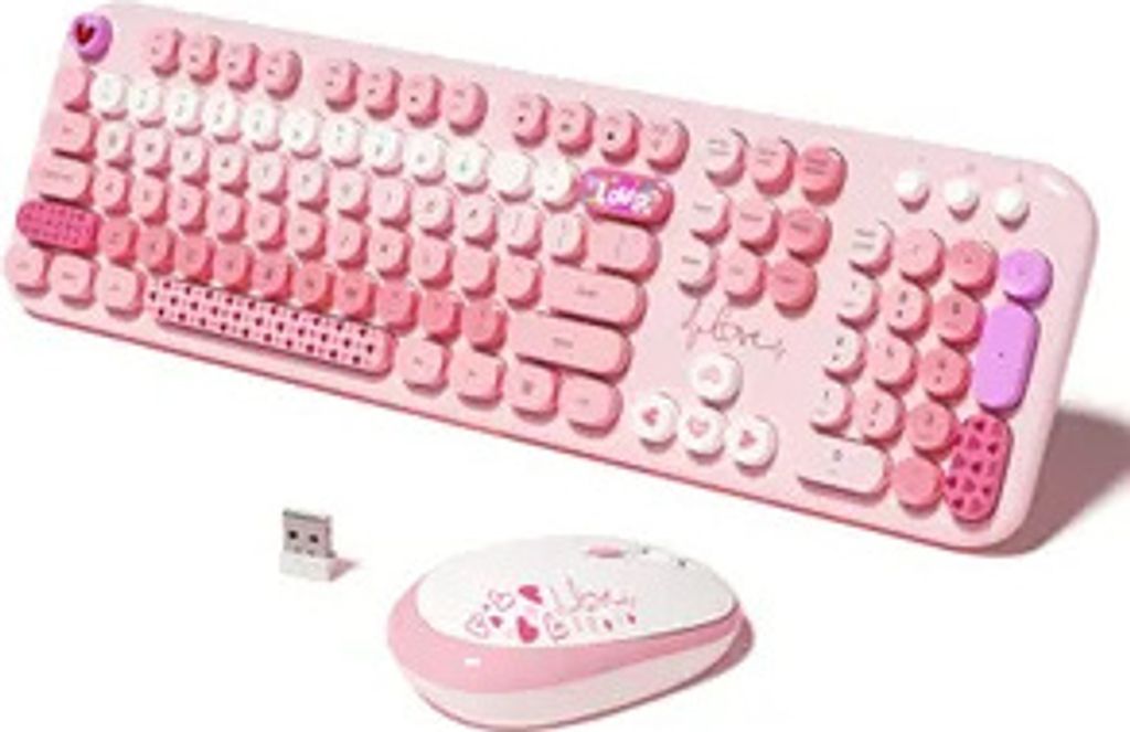 MOFII Kabellos Tastatur und Maus Set, 104 Tasten, hochwertige, gemischte Farben, USB-Empfänger, Bürotastatur für Laptops und Desktops - Rosa