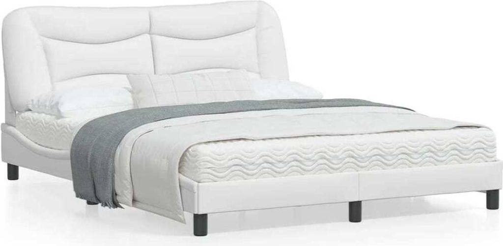 Design Bettgestell mit LED Weiß 160x200 cm Kunstleder, Klassische Betten 2024 Neu