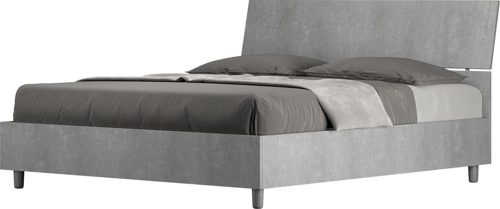 ITYHOME - Bett mit Bettkasten 160x200 schräges Kopfteil Zement Demas