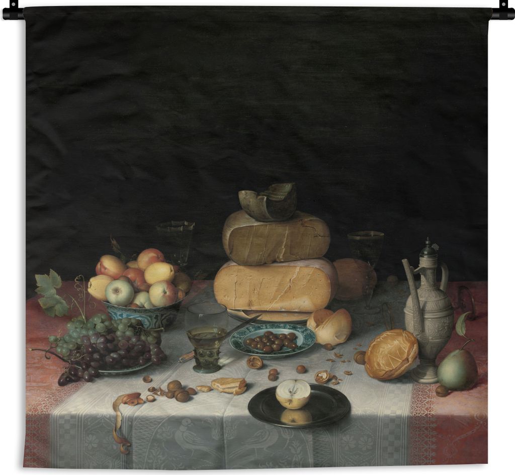 MuchoWow Wandteppich Wandbehang Stilleben mit Käse - Kunstwerk - Alte Meister 150x150 cm Tapisserie Dekoration Wandtuch - Wohnaccessoires - Mode...