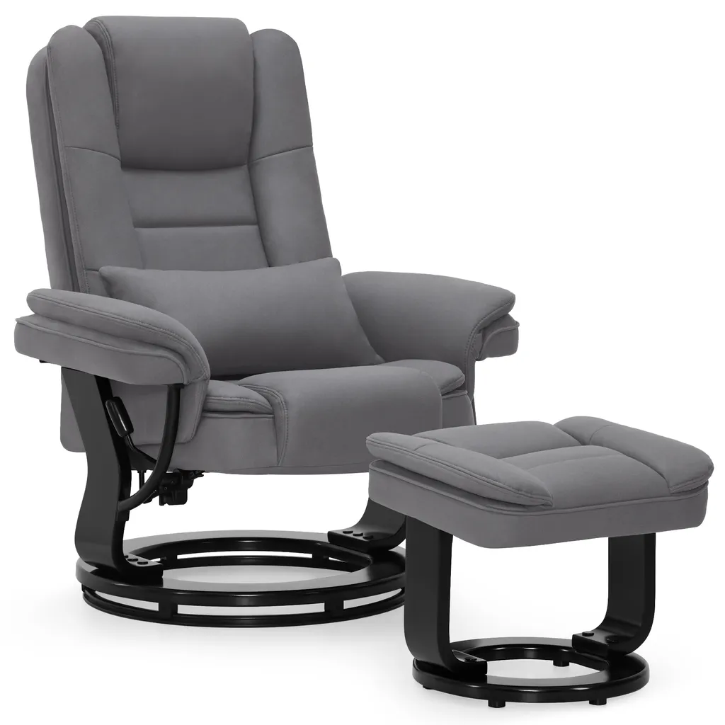 MCombo 9099 Fauteuil Relax Gris Microfibre Pivotant 360° avec Pouf