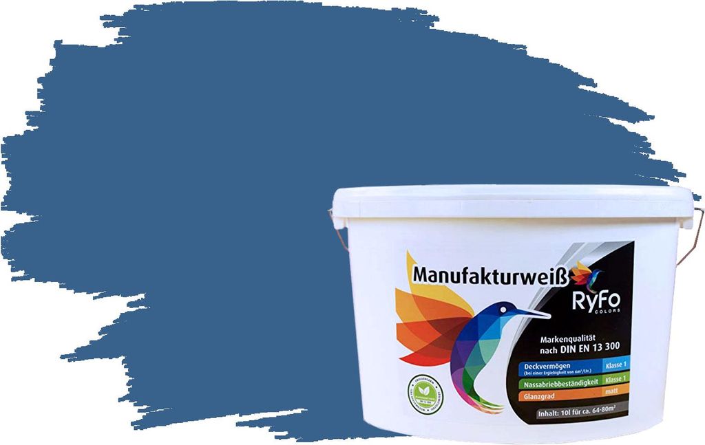 RyFo Colors Bunte Wandfarbe Manufakturweiß Brillantblau 10l - weitere Grau Farbtöne und Größen erhältlich, Deckkraft Klasse 1, Nassabrieb Klas...