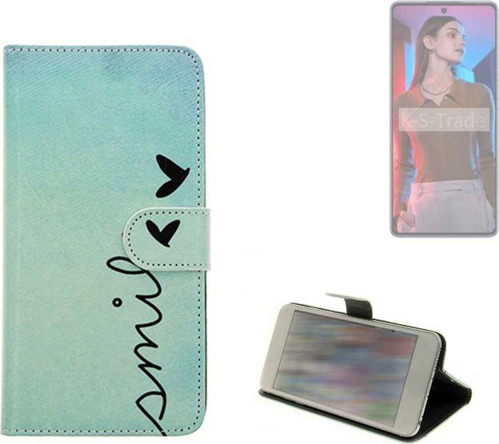 K-S-Trade Schutz Hülle Handy Hülle kompatibel mit Tecno Camon 20 Pro 5G Hülle Handyhülle cover bookstyle Etui Handyhülle “smile“ türkis